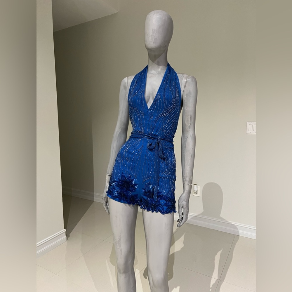 Free People Bella Sequin Beaded Romper Blue Size 2 $380